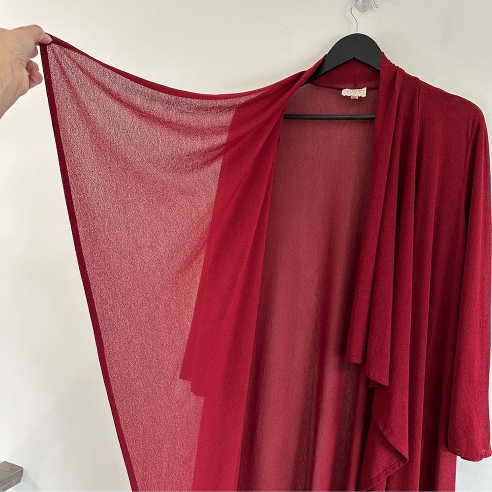 ZONDA NELLIS Vintage Open Front Duster Kimono Red XS Semi Sheer Art To Wear - Picture 15 of 16